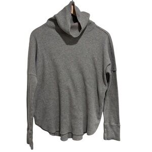 TNA Light Gray Waffle Textured Long Sleeve Shirt with Turtleneck & Drop Shoulder